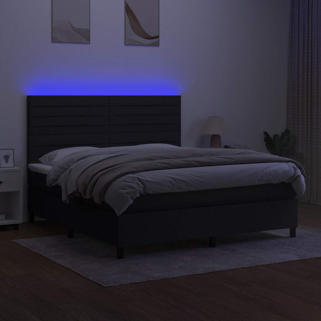kontinentalseng med LED-lys 180x200 cm stof sort