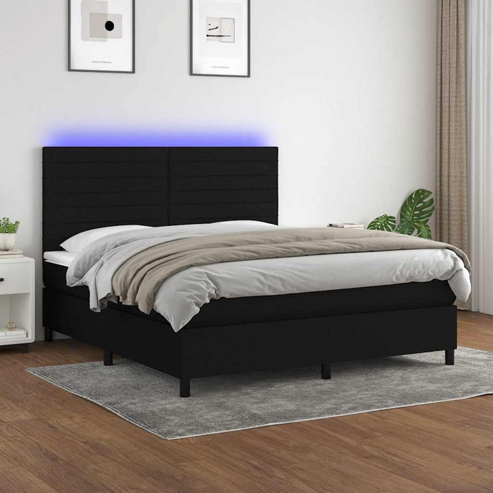 kontinentalseng med LED-lys 180x200 cm stof sort