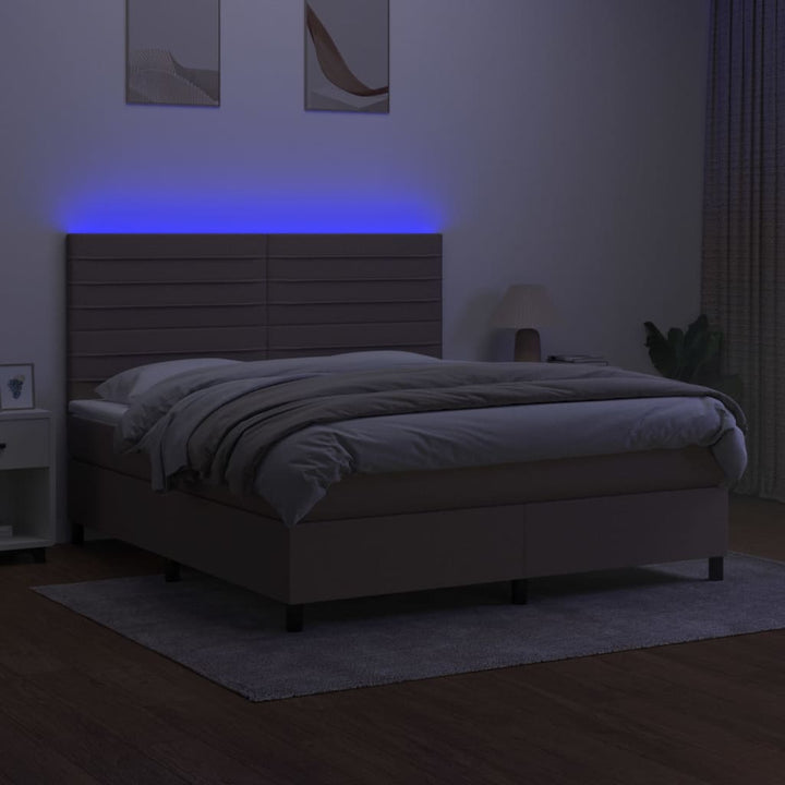 kontinentalseng med LED-lys 180x200 cm stof gråbrun