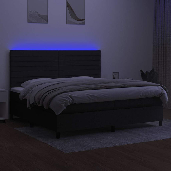 kontinentalseng med LED-lys 200x200 cm stof sort