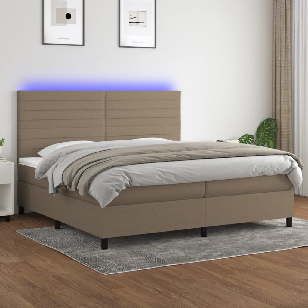 kontinentalseng med LED-lys 200x200 cm stof gråbrun