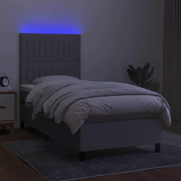 kontinentalseng med LED-lys 80x200 cm stof lysegrå