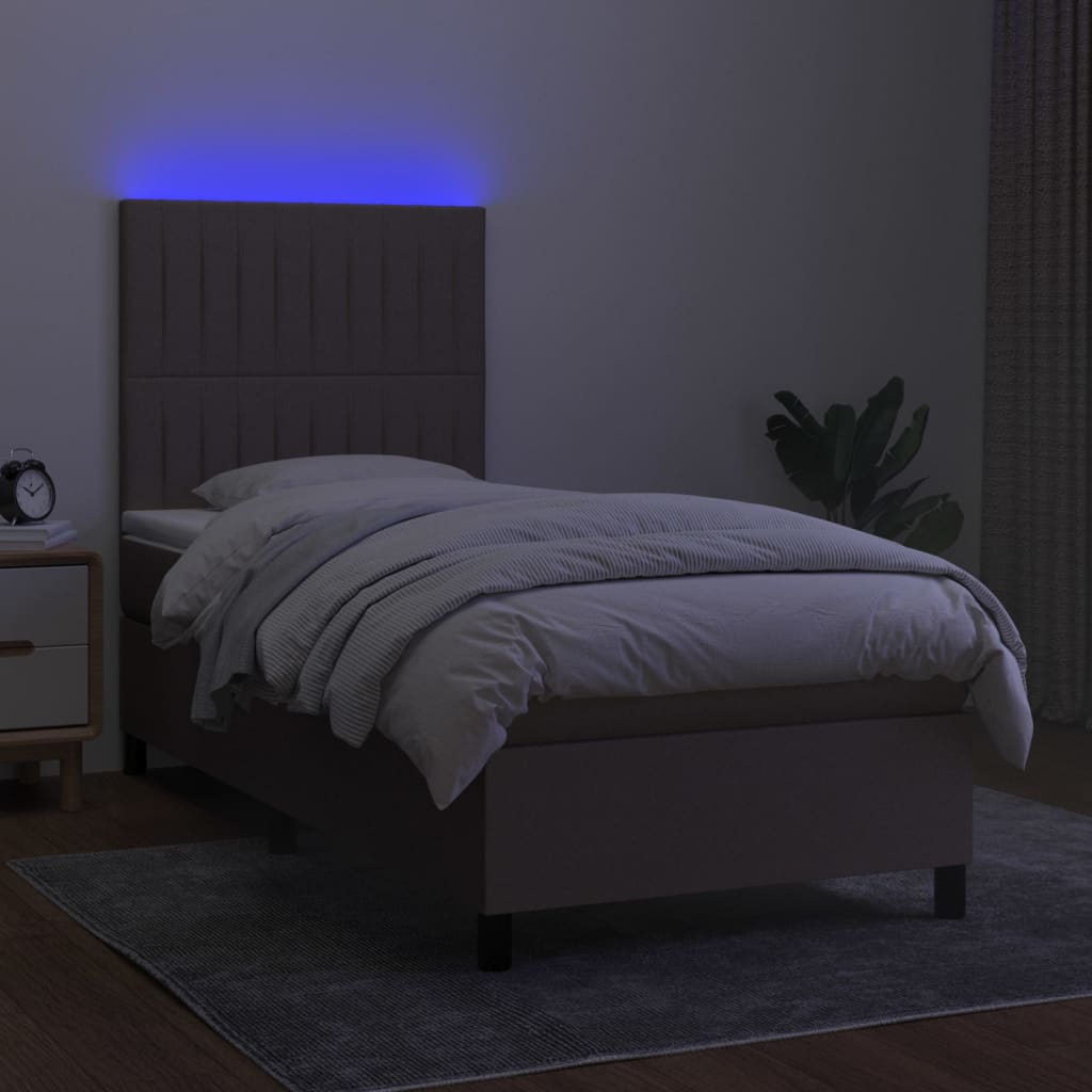 kontinentalseng med LED-lys 90x190 cm stof gråbrun