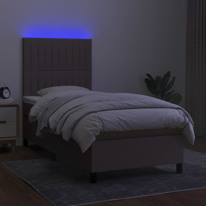 kontinentalseng med LED-lys 90x190 cm stof gråbrun