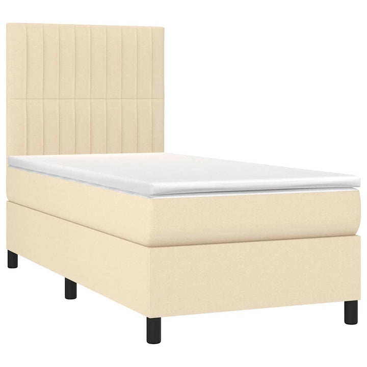 kontinentalseng med LED-lys 90x190 cm stof cremefarvet