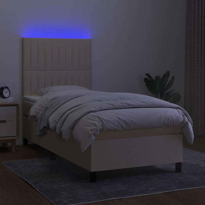 kontinentalseng med LED-lys 90x190 cm stof cremefarvet