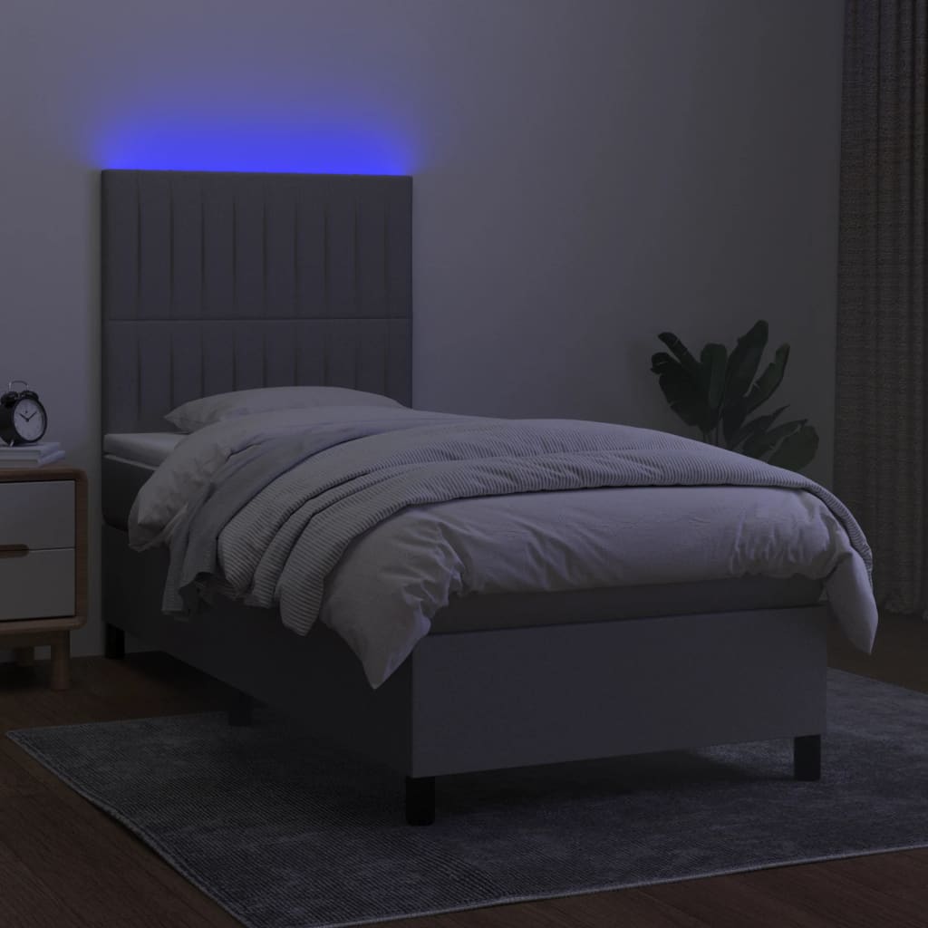 kontinentalseng med LED-lys 90x200 cm stof lysegrå