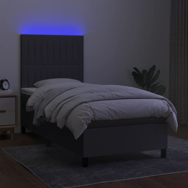 kontinentalseng med LED-lys 90x200 cm stof mørkegrå