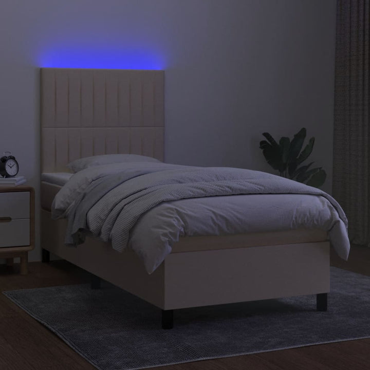 kontinentalseng med LED-lys 90x200 cm stof cremefarvet