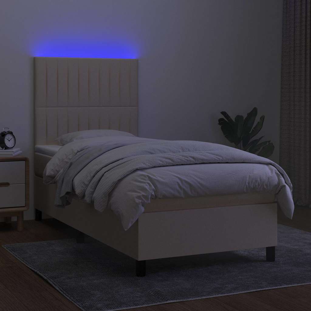 kontinentalseng med LED-lys 90x200 cm stof cremefarvet
