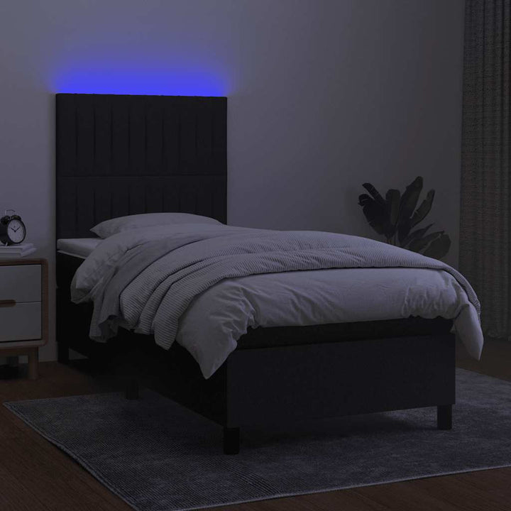 kontinentalseng med LED-lys 100x200 cm stof sort