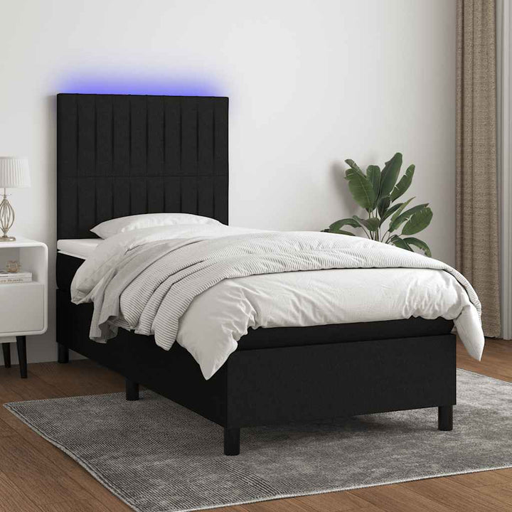 kontinentalseng med LED-lys 100x200 cm stof sort