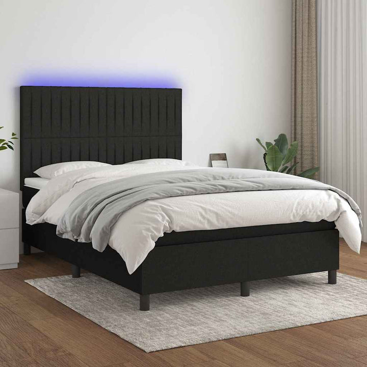 kontinentalseng med LED-lys 140x190 cm stof sort