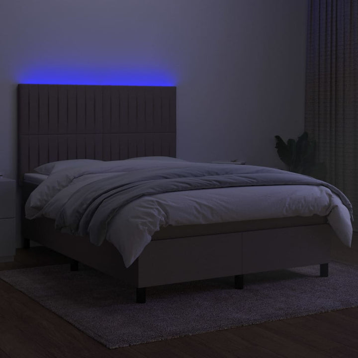 kontinentalseng med LED-lys 140x200 cm stof gråbrun