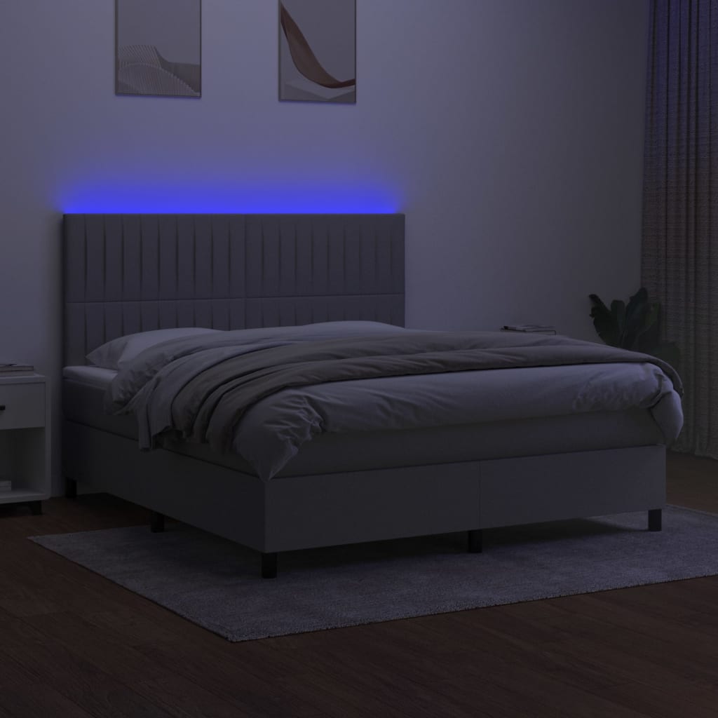 kontinentalseng med LED-lys 160x200 cm stof lysegrå