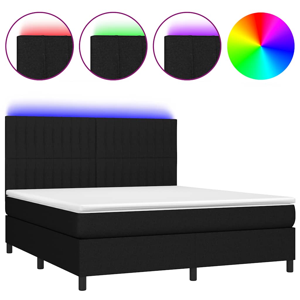 kontinentalseng med LED-lys 160x200 cm stof sort