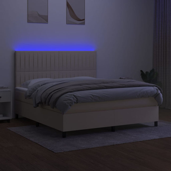 kontinentalseng med LED-lys 160x200 cm stof cremefarvet