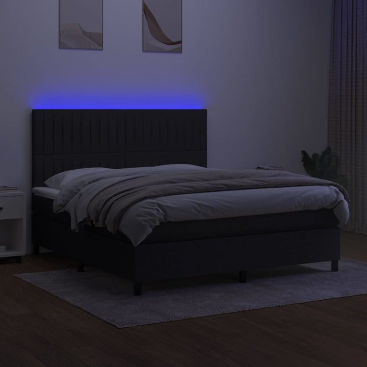 kontinentalseng med LED-lys 180x200 cm stof sort