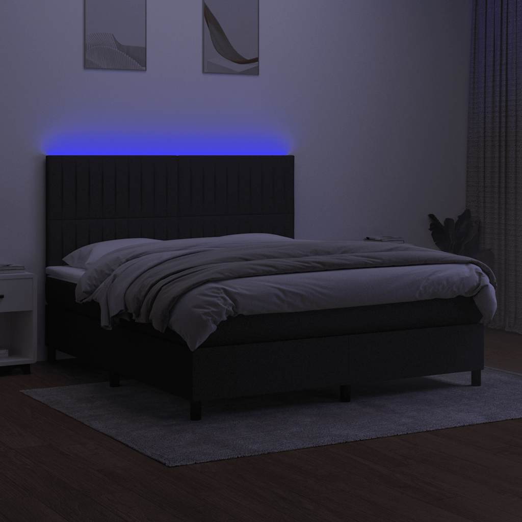 kontinentalseng med LED-lys 180x200 cm stof sort