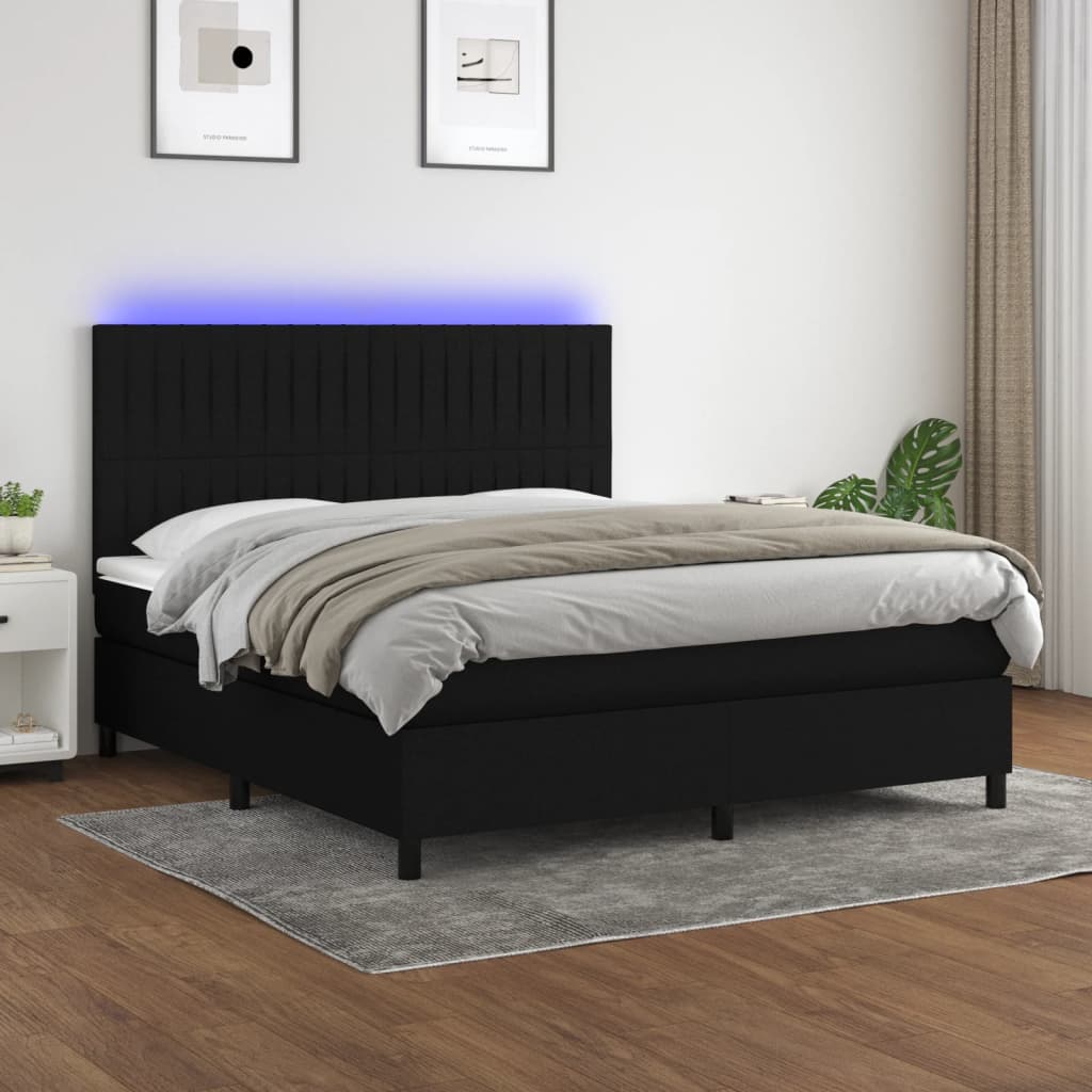 kontinentalseng med LED-lys 180x200 cm stof sort