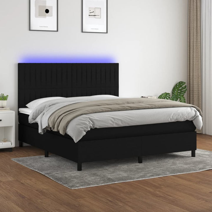 kontinentalseng med LED-lys 180x200 cm stof sort