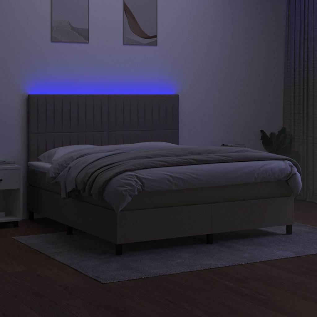 kontinentalseng med LED-lys 180x200 cm stof gråbrun