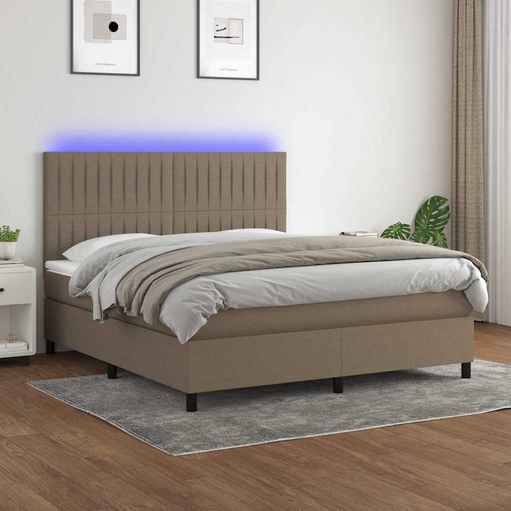 kontinentalseng med LED-lys 180x200 cm stof gråbrun