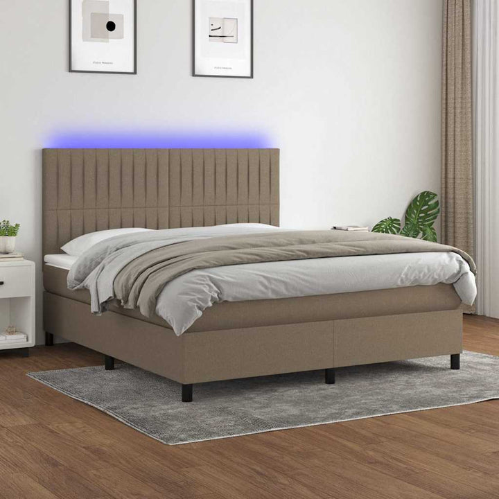 kontinentalseng med LED-lys 180x200 cm stof gråbrun
