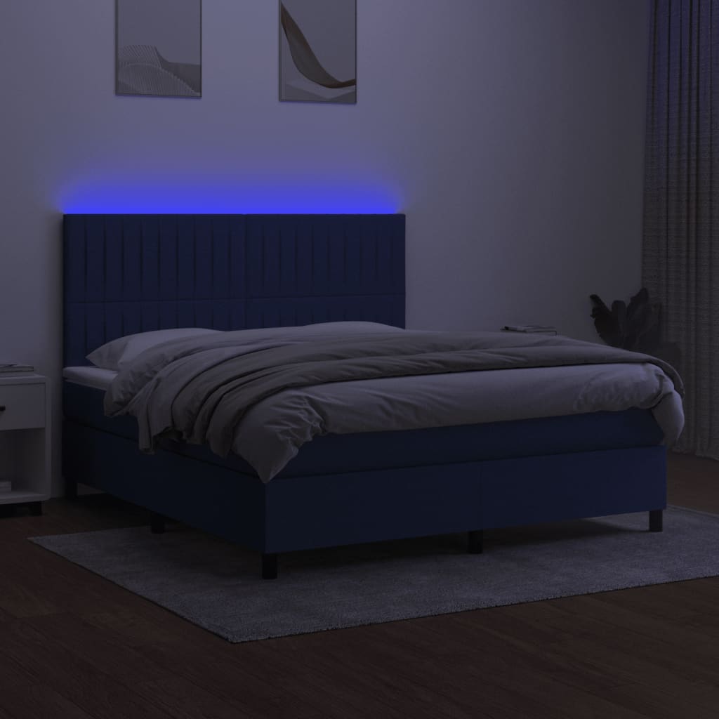kontinentalseng med LED-lys 180x200 cm stof blå