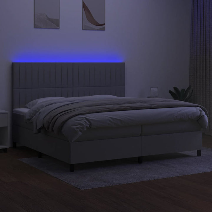 kontinentalseng med LED-lys 200x200 cm stof lysegrå