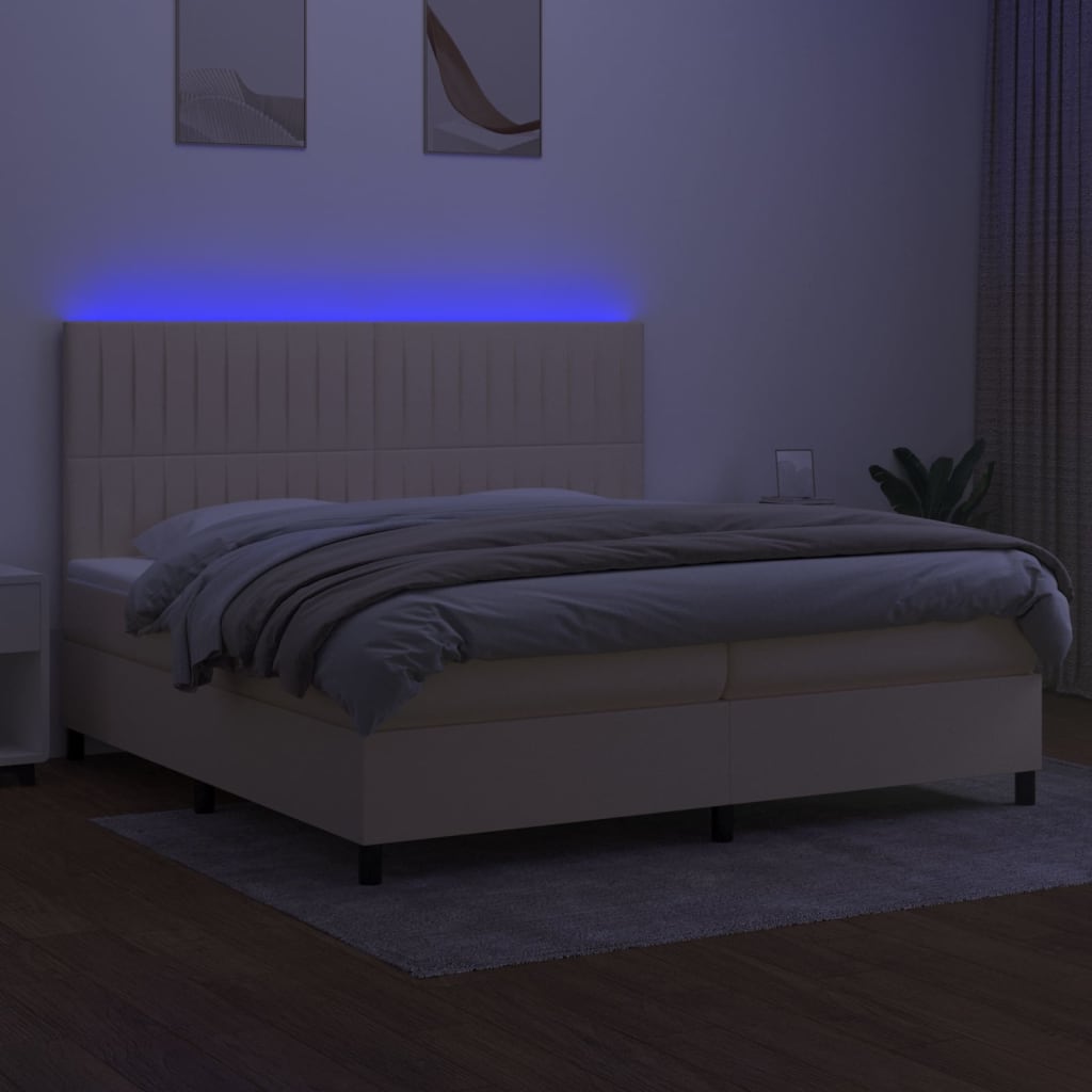 kontinentalseng med LED-lys 200x200 cm stof cremefarvet