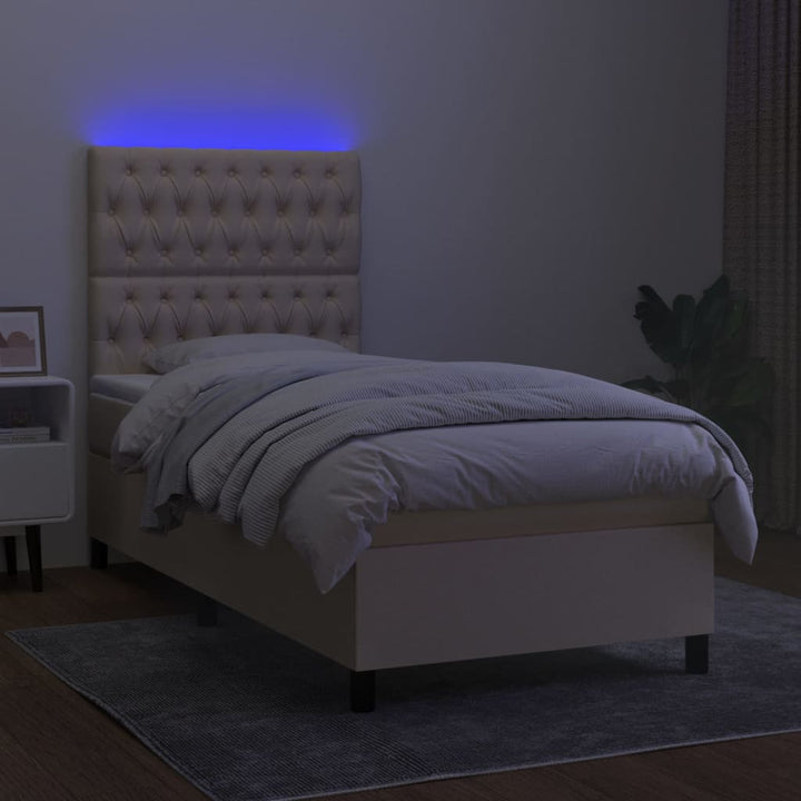 kontinentalseng med LED-lys 90x200 cm stof cremefarvet