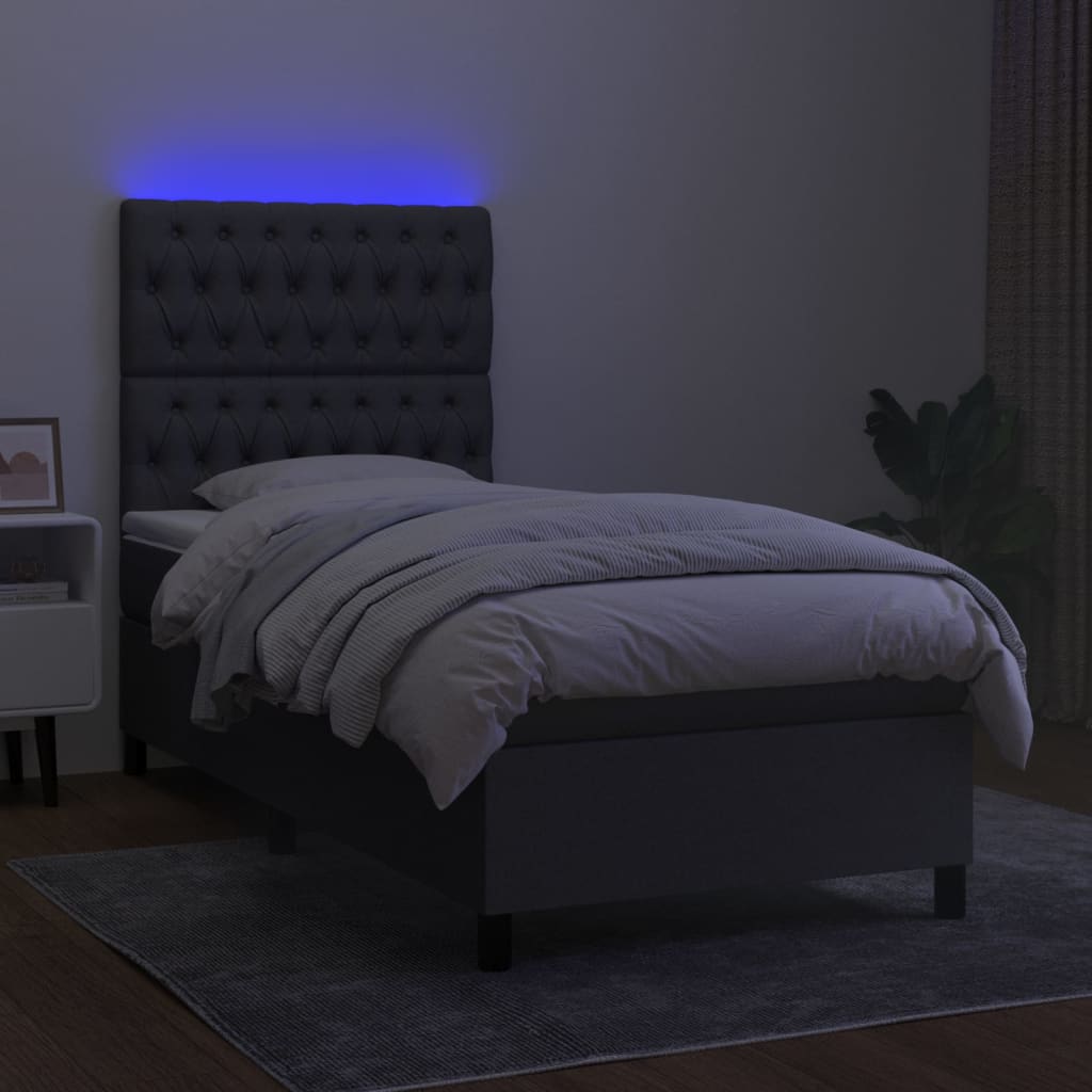 kontinentalseng med LED-lys 100x200 cm stof mørkegrå