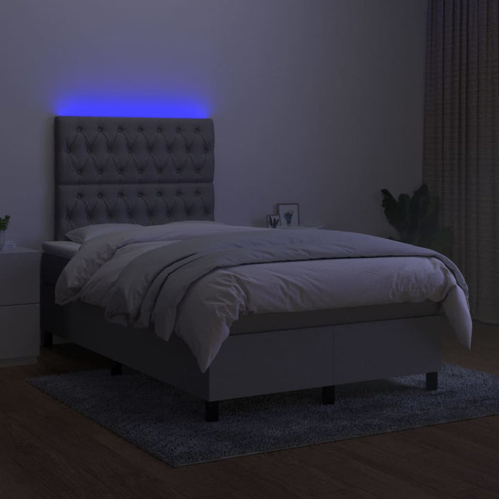 kontinentalseng med LED-lys 120x200 cm stof lysegrå