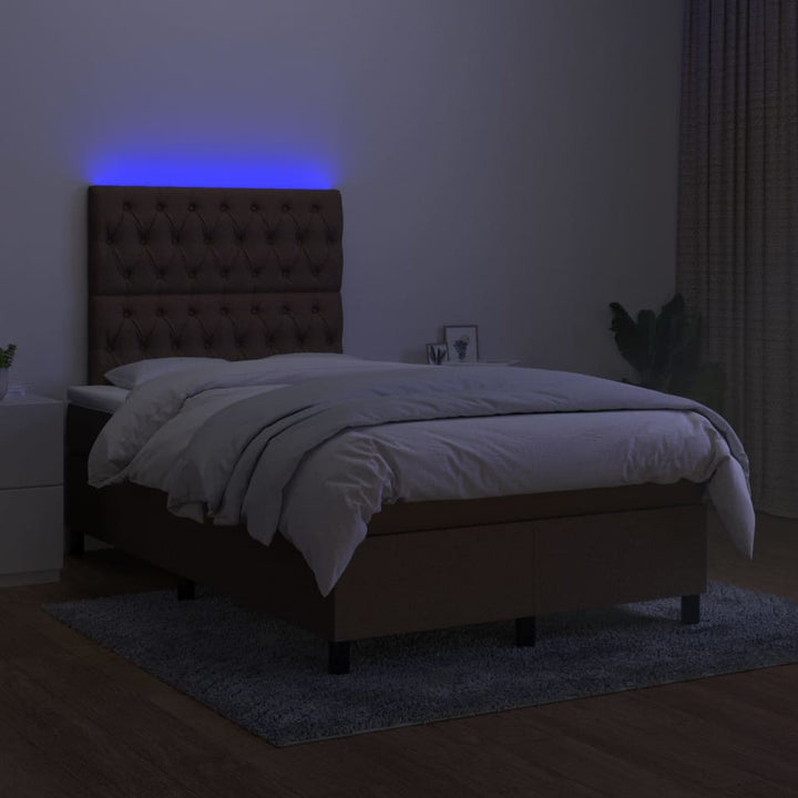 kontinentalseng med LED-lys 120x200 cm stof mørkebrun