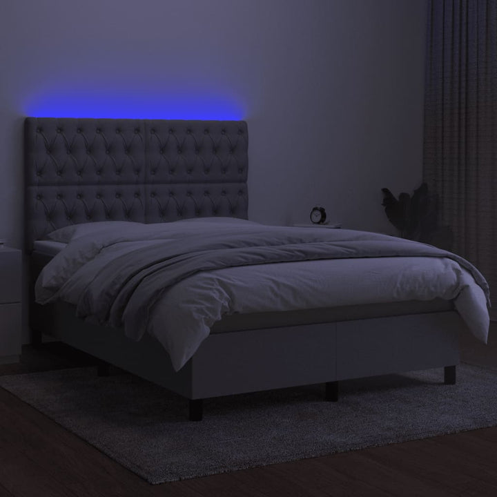 kontinentalseng med LED-lys 140x190 cm stof lysegrå