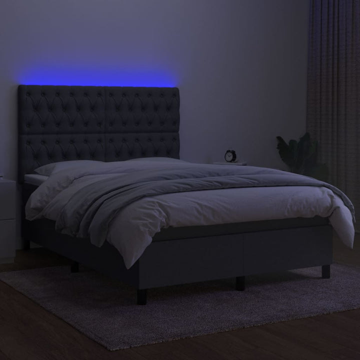 kontinentalseng med LED-lys 140x190 cm stof mørkegrå