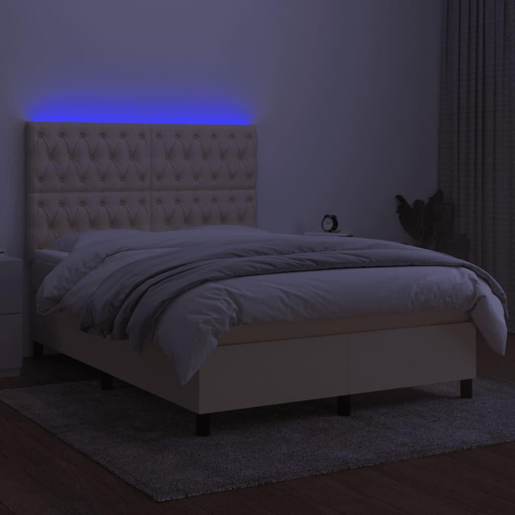 kontinentalseng med LED-lys 140x190 cm stof cremefarvet