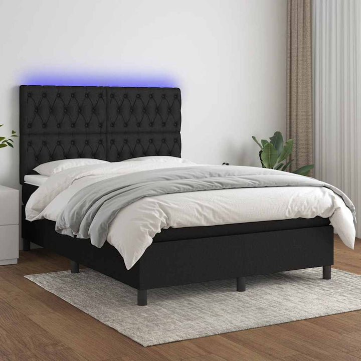 kontinentalseng med LED-lys 140x200 cm stof sort