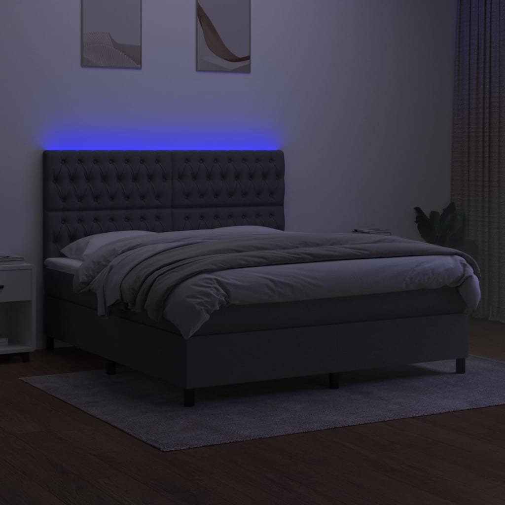 kontinentalseng med LED-lys 160x200 cm stof mørkegrå