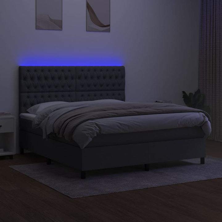 kontinentalseng med LED-lys 160x200 cm stof mørkegrå