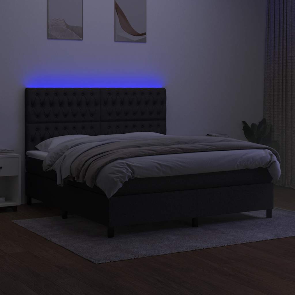 kontinentalseng med LED-lys 160x200 cm stof sort