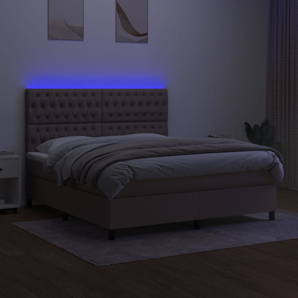 kontinentalseng med LED-lys 160x200 cm stof gråbrun