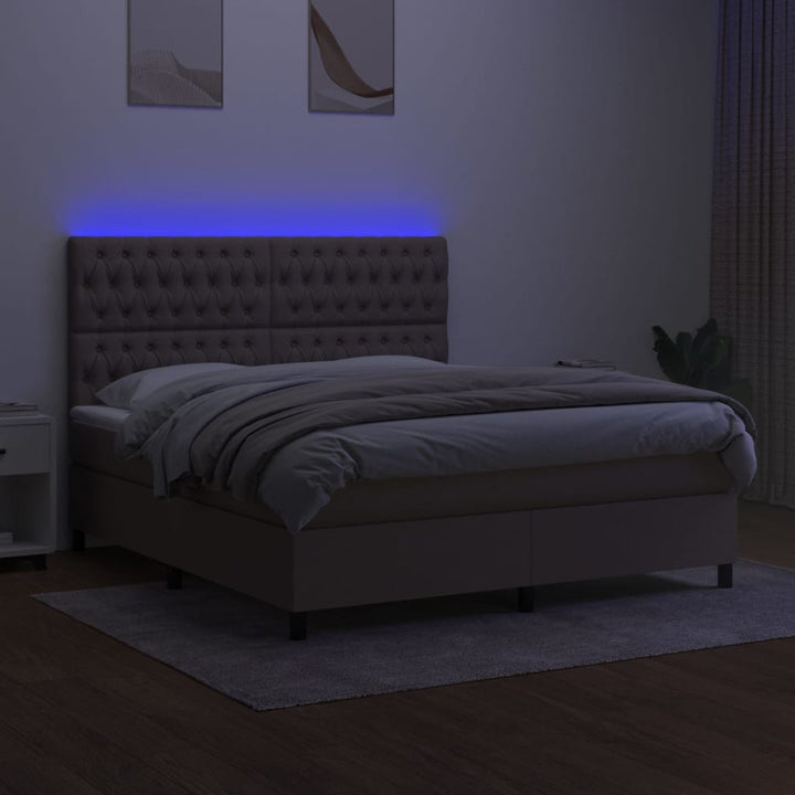 kontinentalseng med LED-lys 160x200 cm stof gråbrun