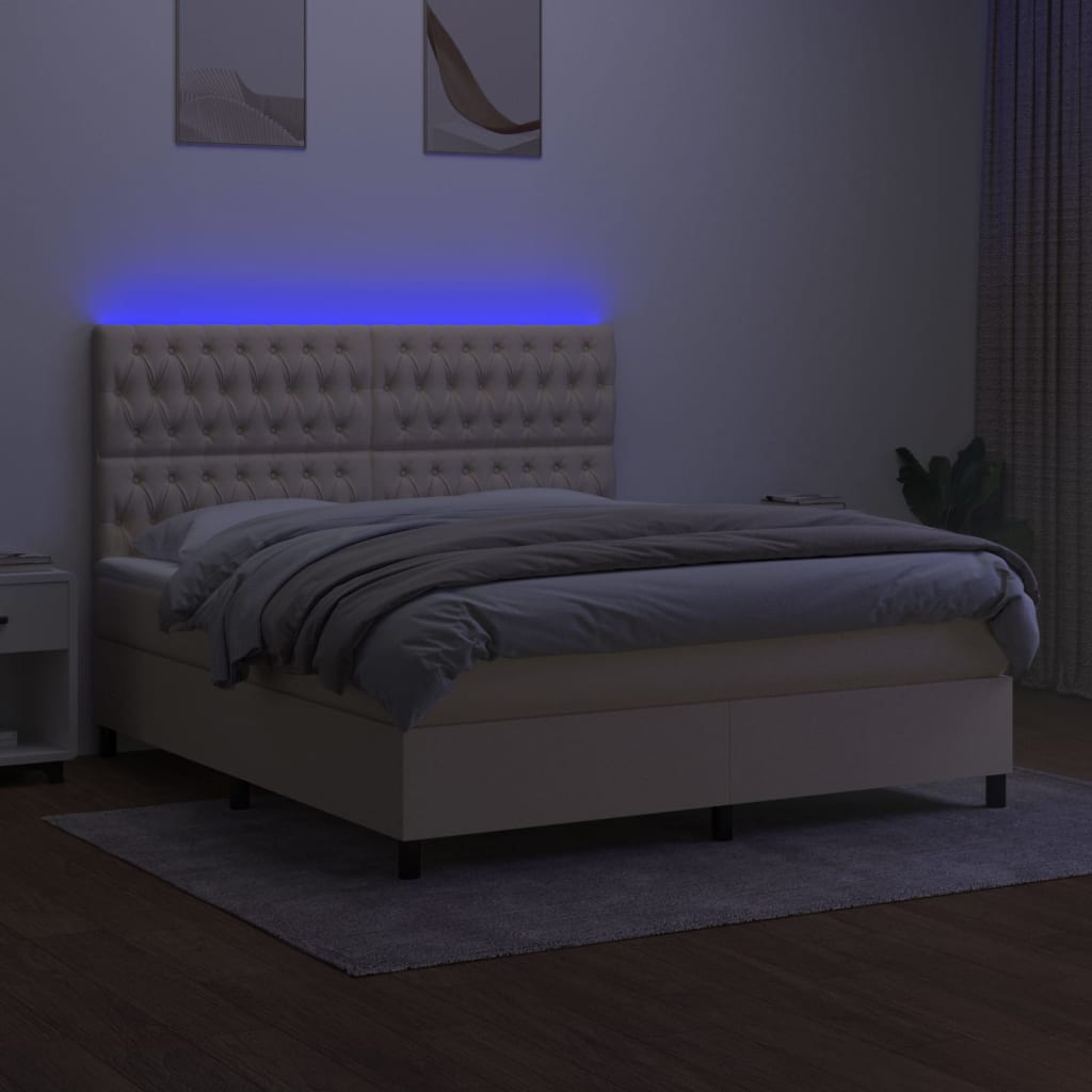 kontinentalseng med LED-lys 160x200 cm stof cremefarvet