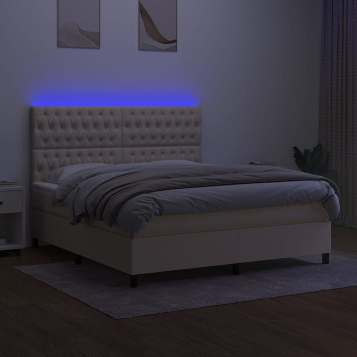 kontinentalseng med LED-lys 160x200 cm stof cremefarvet