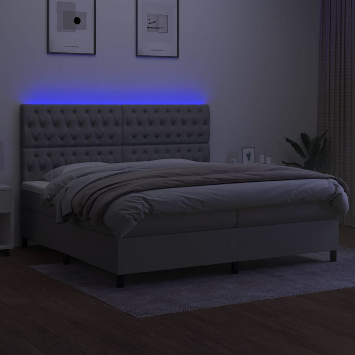 kontinentalseng med LED-lys 200x200 cm stof lysegrå