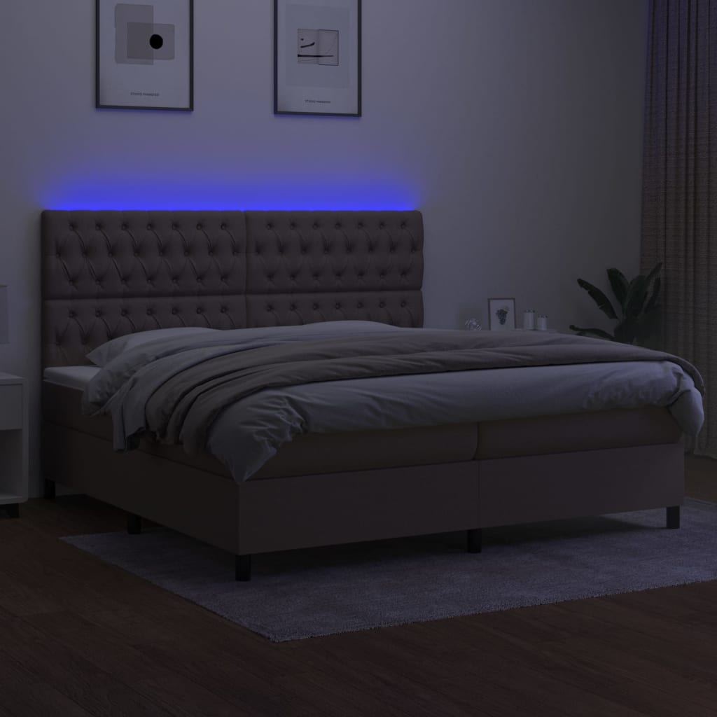 kontinentalseng med LED-lys 200x200 cm stof gråbrun