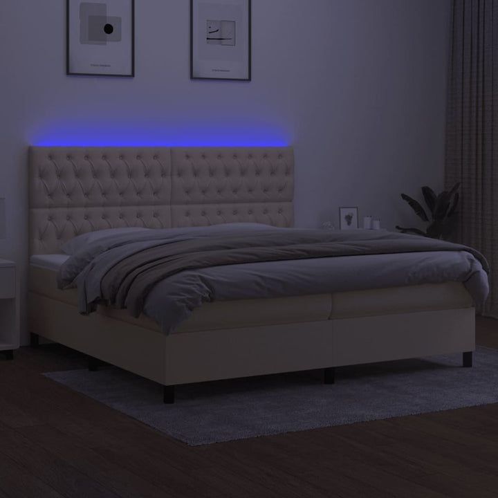 kontinentalseng med LED-lys 200x200 cm stof cremefarvet