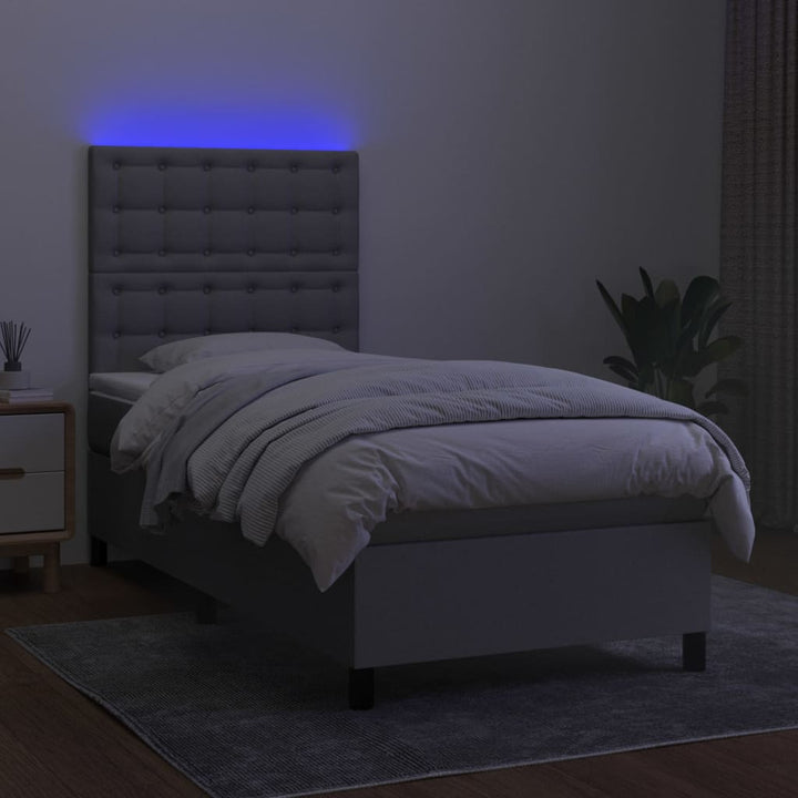 kontinentalseng med LED-lys 90x190 cm stof lysegrå